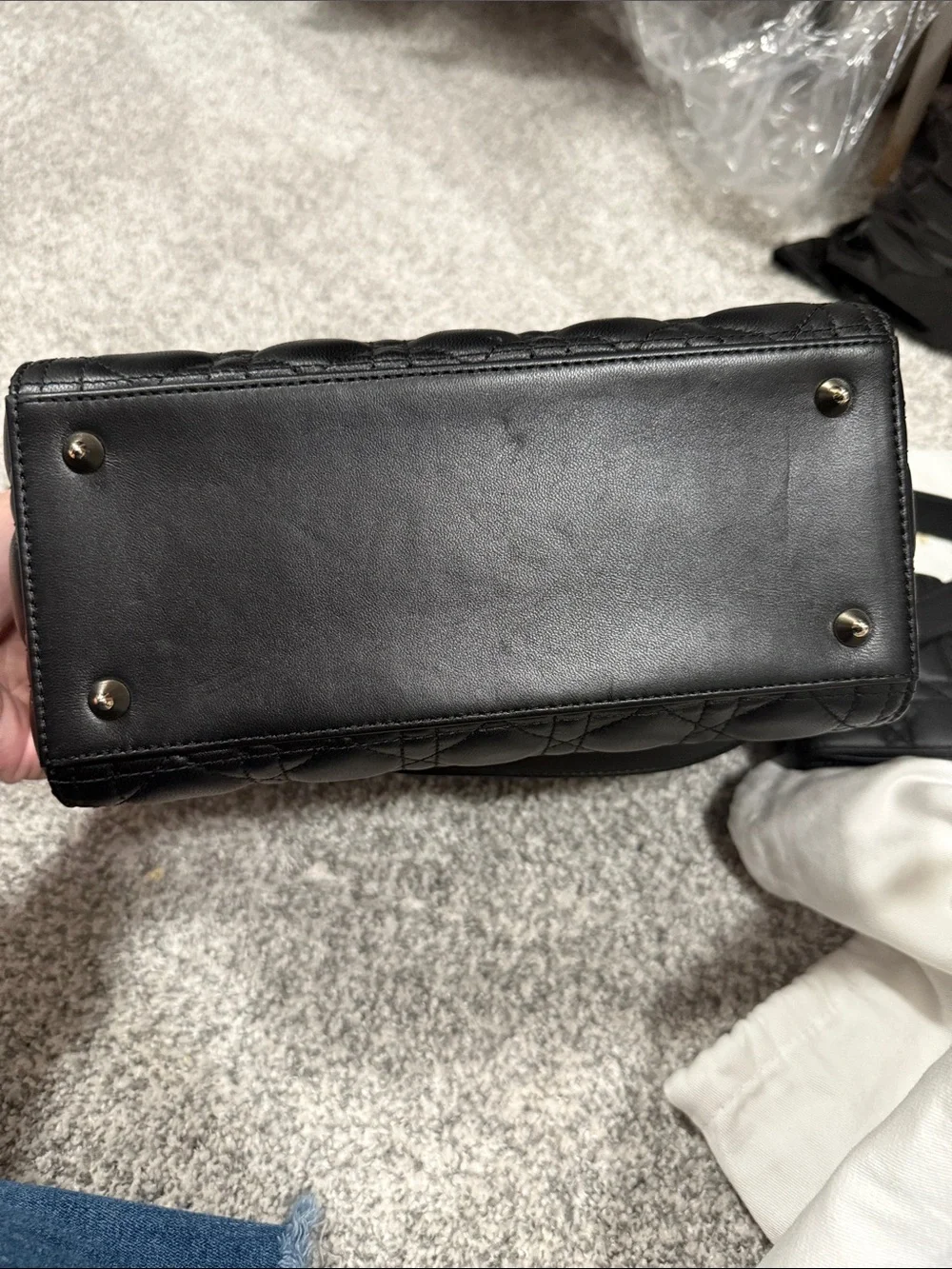 Dior Black Quilted Leather Top-Handle Bag with Gold Hardware and matching wallet